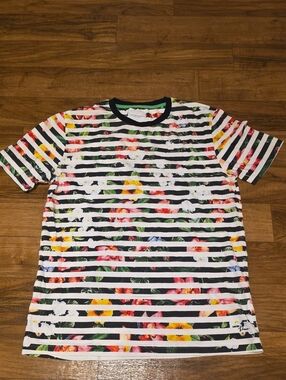 Denim & Flower Black and White Striped Floral Tee